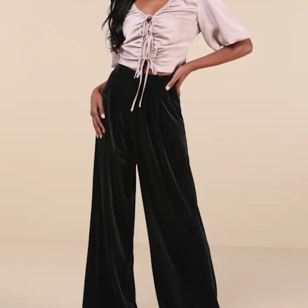 Elegant Black Velvet Wide-Leg Pants